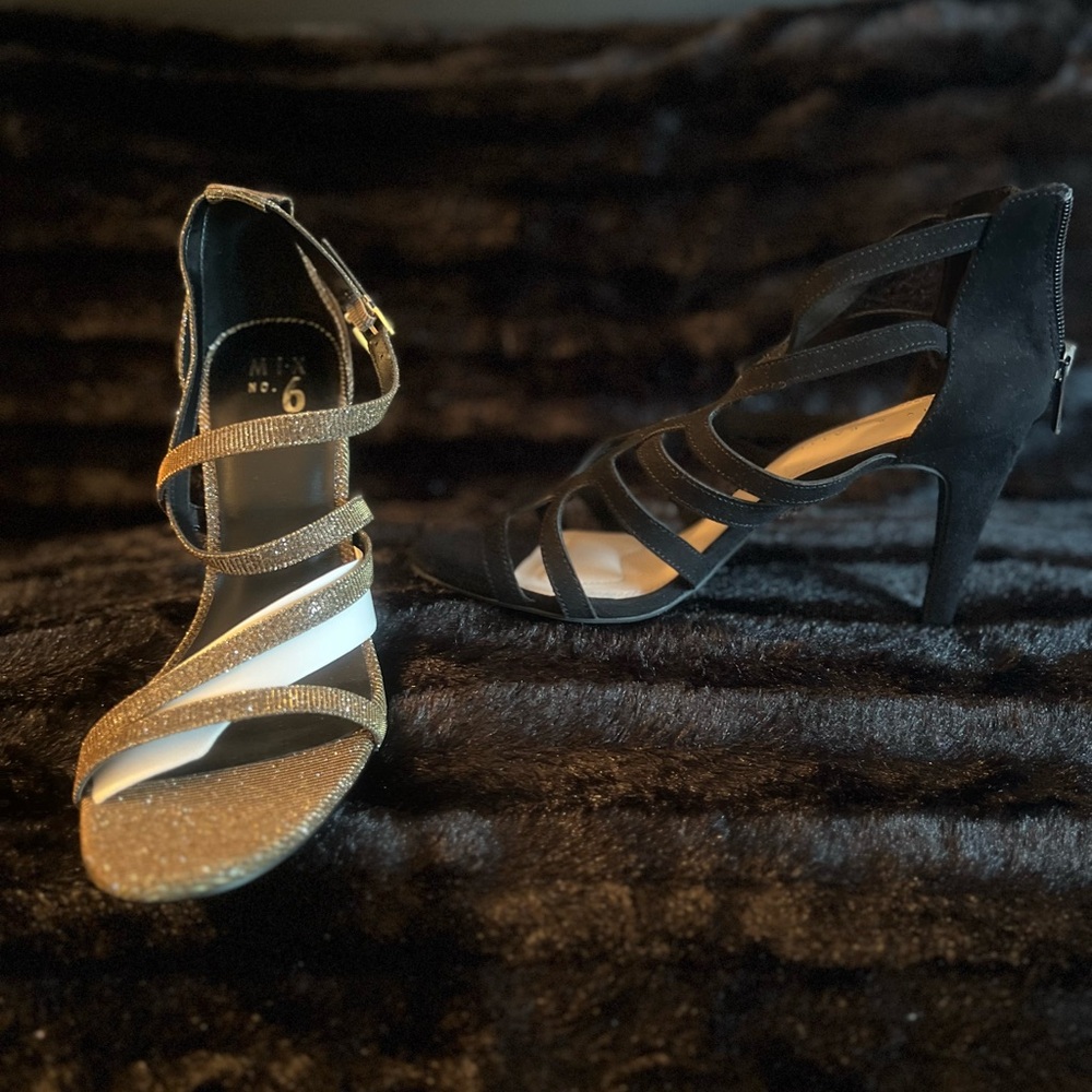 Gold and Black Strappy Heels
